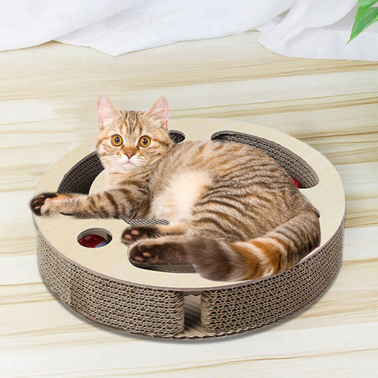 🐾 Jucărie 3-în-1 pentru Pisici – Cu Zonă de Ascuțit Ghearele, Minge cu Clopoțel și Design Rotund