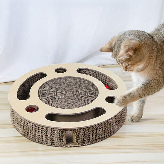 🐾 Jucărie 3-în-1 pentru Pisici – Cu Zonă de Ascuțit Ghearele, Minge cu Clopoțel și Design Rotund